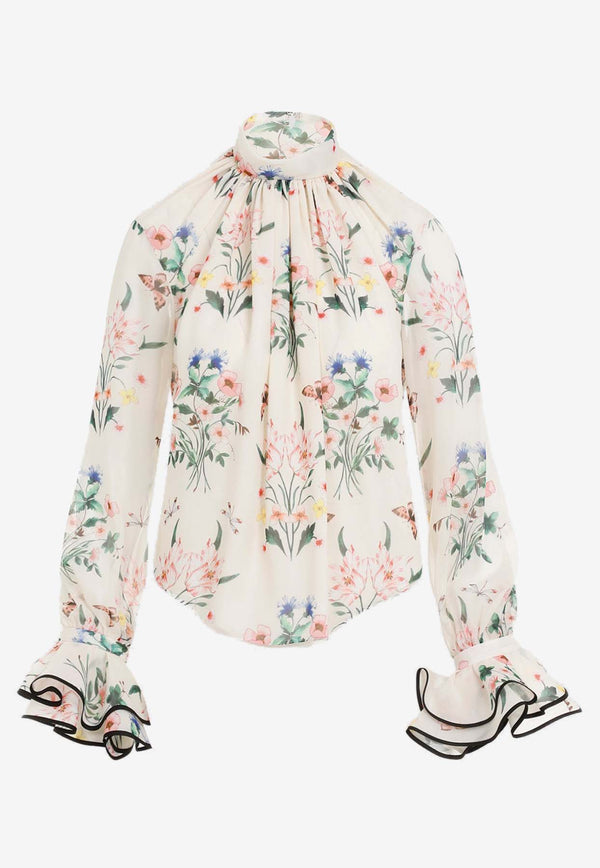 Botanical Print Silk Blouse