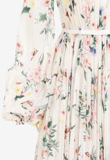 Botanical Print Silk Maxi Dress