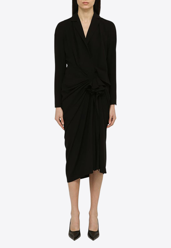 Dries Van Noten Draped Wool-Blend Midi Dress Black 0110638314/O_DRVNO-900