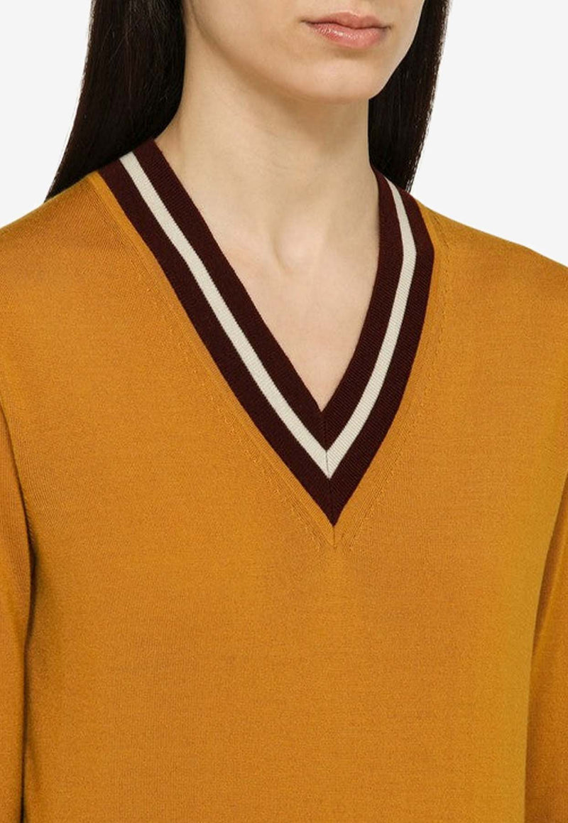 Dries Van Noten V-neck Sweater in Merino Wool 0112018700/O_DRVNO-205 Yellow