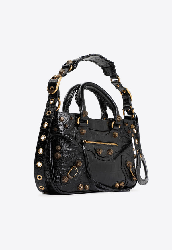 Medium Le Cagole Shoulder Bag in Croc-Embossed Leather