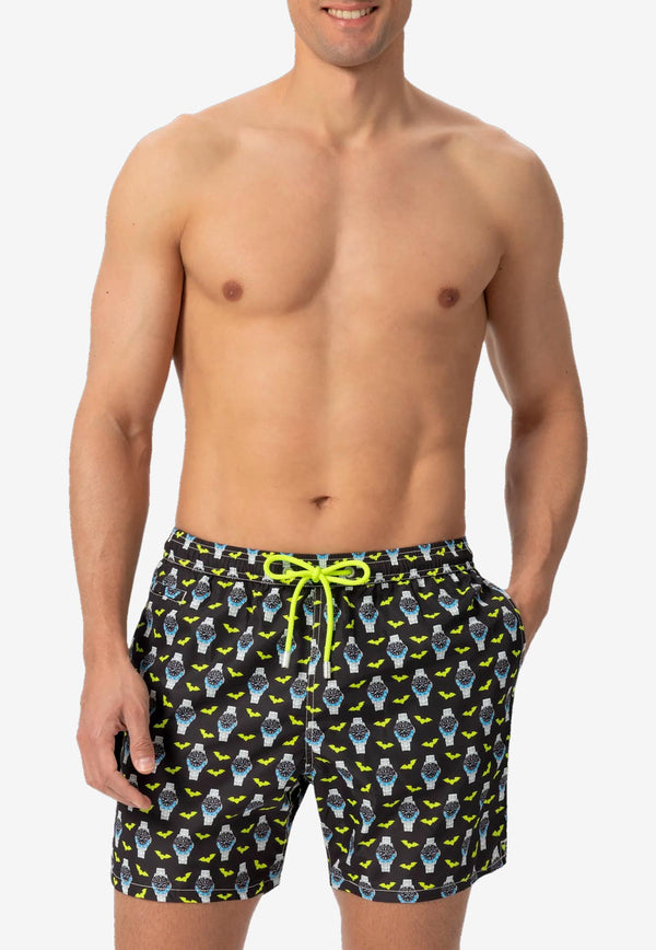 MC2 Saint Barth Watch and Bats Print Swim Shorts Multicolor 01766H_BLACK MULT