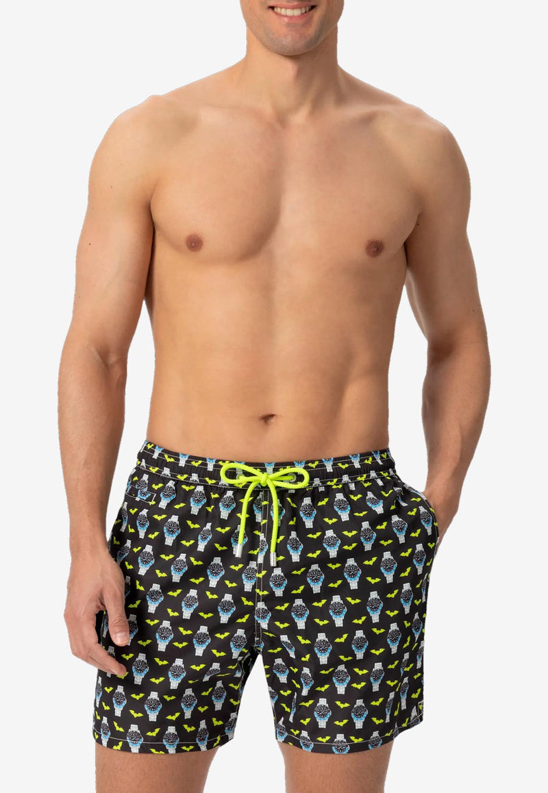 MC2 Saint Barth Watch and Bats Print Swim Shorts Multicolor 01766H_BLACK MULT