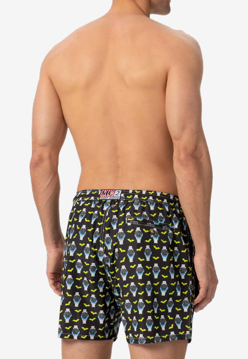 MC2 Saint Barth Watch and Bats Print Swim Shorts Multicolor 01766H_BLACK MULT