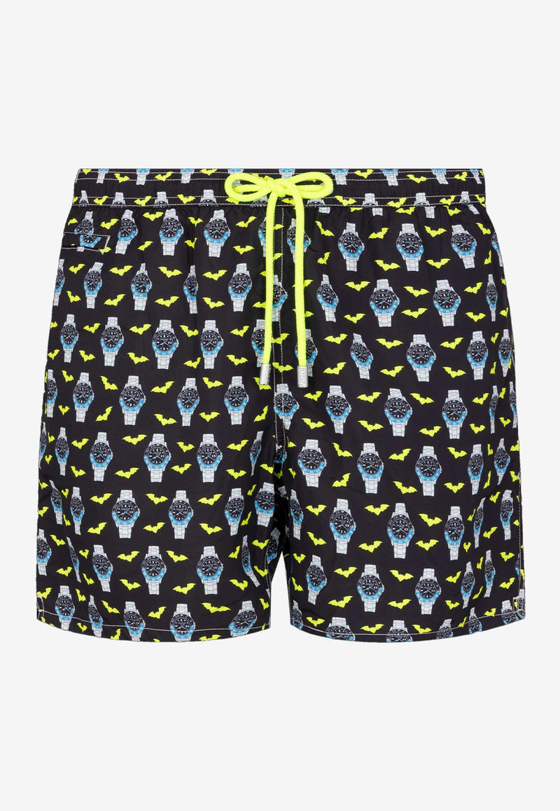 MC2 Saint Barth Watch and Bats Print Swim Shorts Multicolor 01766H_BLACK MULT