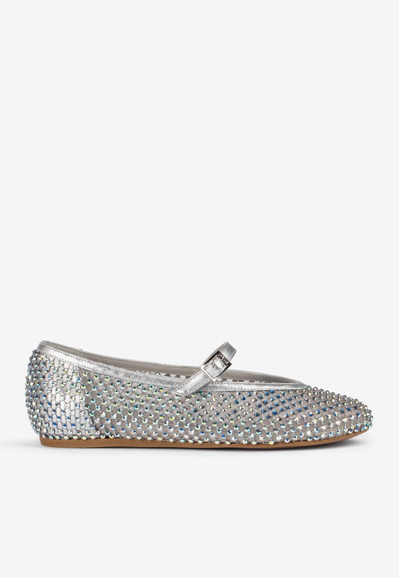 Le Silla Gilda Crystal-Embellished Ballet Flats 0189C020MTPPCAZ 985 Silver