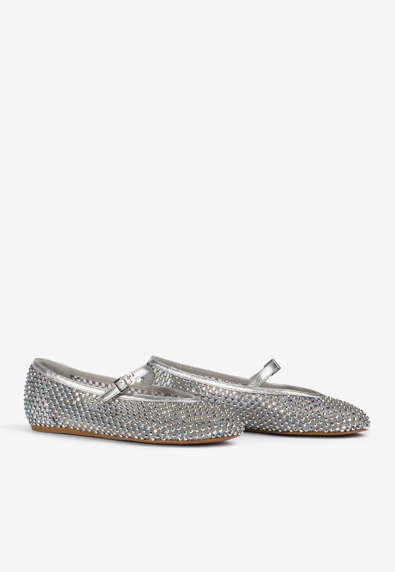 Le Silla Gilda Crystal-Embellished Ballet Flats 0189C020MTPPCAZ 985 Silver