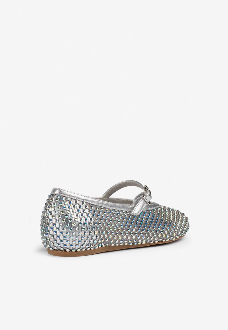 Le Silla Gilda Crystal-Embellished Ballet Flats 0189C020MTPPCAZ 985 Silver