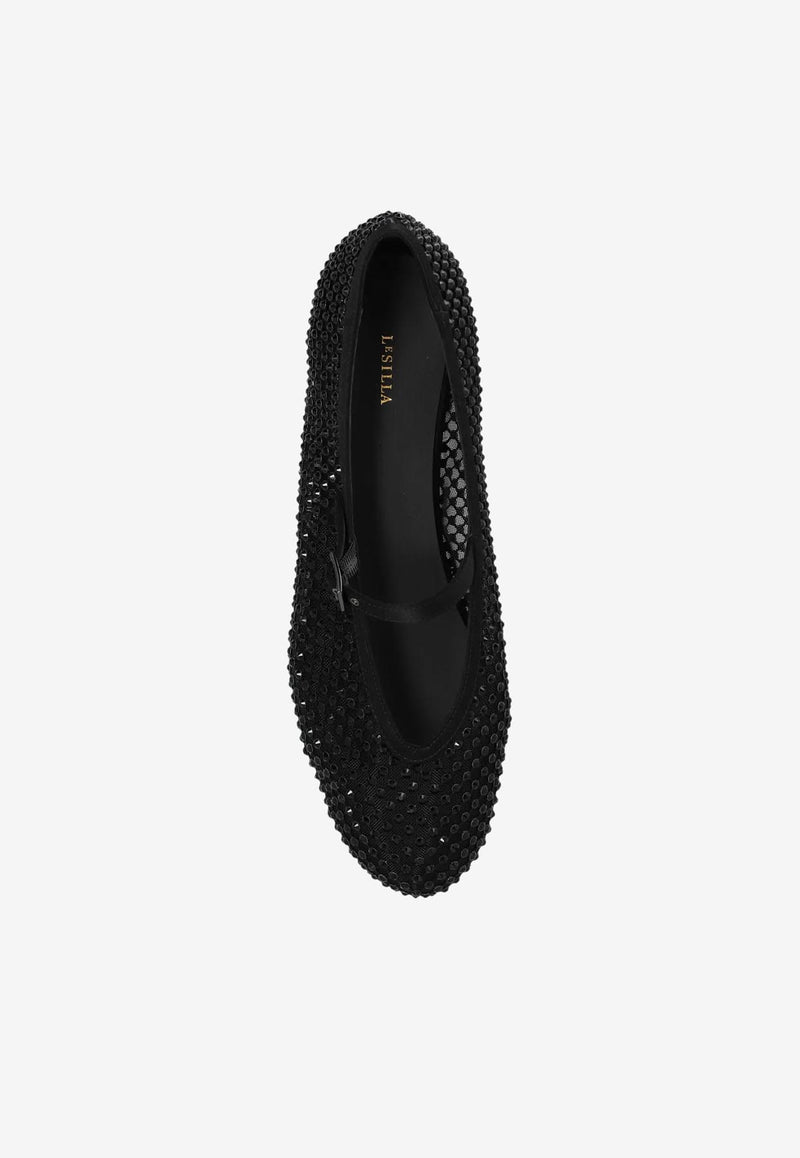 Le Silla Gilda Crystal-Embellished Ballet Flats 0189C020MTPPSAS 933 Black