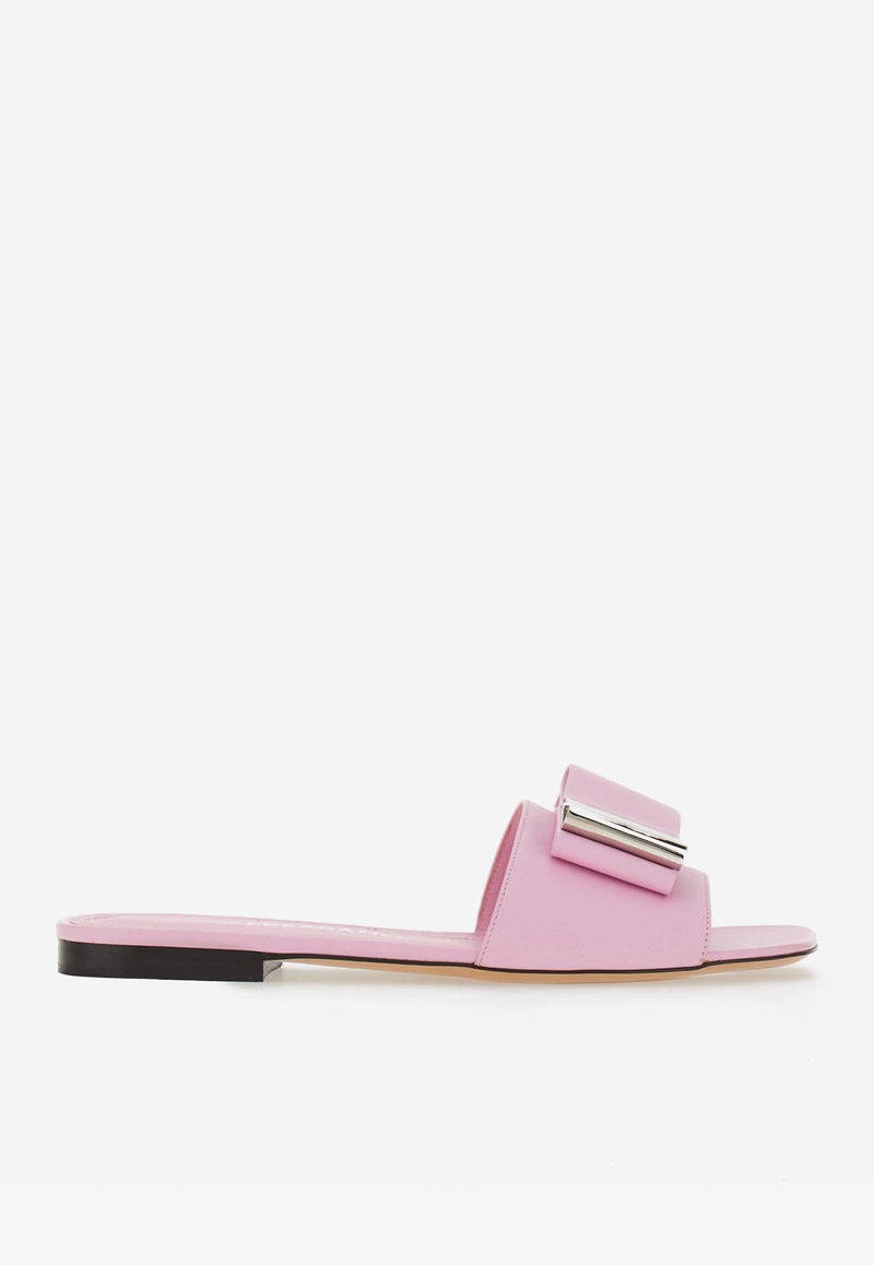 Salvatore Ferragamo Lyana Double-Bow Flat Sandals Pink 01F984 LYANA 763710 BUBBLE GUM