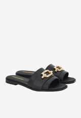 Salvatore Ferragamo Priscilla Gancini-Plaque Flat Sandals Black 01G170 PRISCILLA 763941 NERO