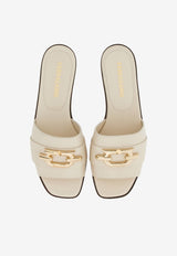 Salvatore Ferragamo Priscilla Gancini-Plaque Flat Sandals White 01G170 PRISCILLA 763943 MASCARPONE