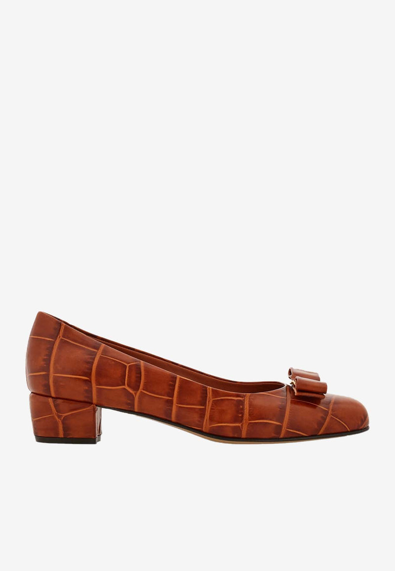 Salvatore Ferragamo Vara 30 Croc-Embossed Leather Pumps Cognac 01G190 VARA CROC 774652 COGNAC