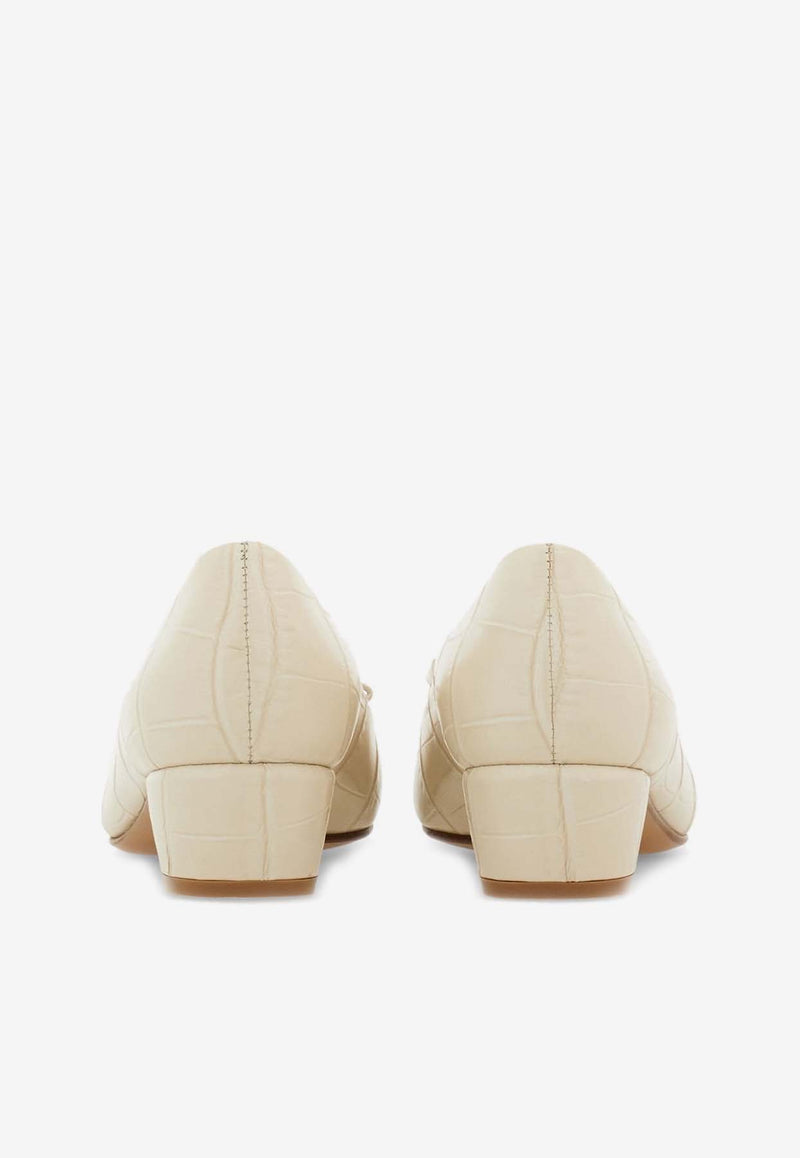 Salvatore Ferragamo Vara 30 Croc-Embossed Leather Pumps Cream 01G190 VARA CROC 775140 MASCARPONE