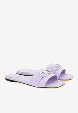 Salvatore Ferragamo Leah Gancini Flat Sandals in Calf Leather Lavender 01G997 LEAH 775068 NEW LAVANDER