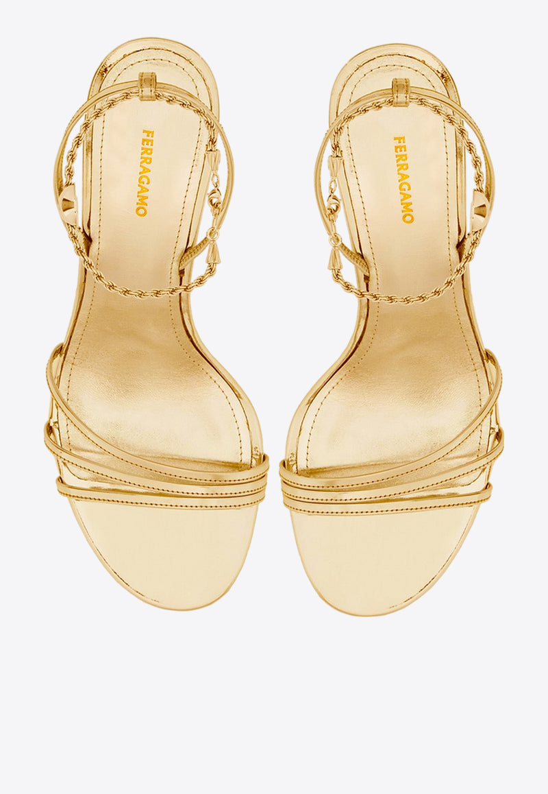 Salvatore Ferragamo Denise 70 Sandals in Patent Leather 01H441 DENISE 70 770563 GOLD LUX Gold
