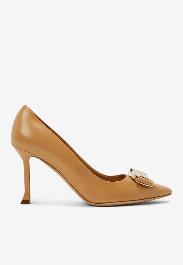 Salvatore Ferragamo Zelma 85 Vara Bow Nappa Leather Pumps Camel 01H448 ZELMA 85 774893 LIGHT CAMEL