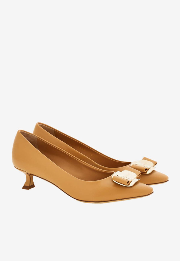 Salvatore Ferragamo Zelma 40 Vara Bow Nappa Leather Pumps Camel 01H450 ZELMA 40 774889 LIGHT CAMEL