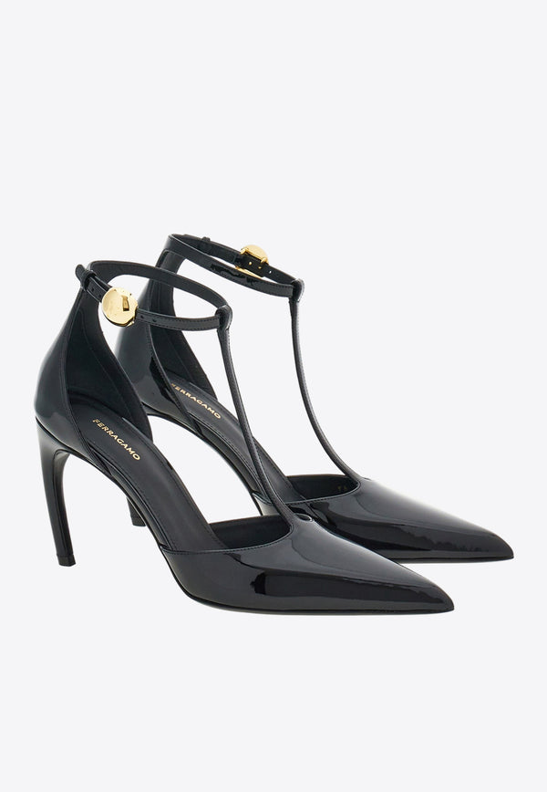 Salvatore Ferragamo Odette 95 Pumps in Patent Leather 01H549 ODETTE 85 769281 NERO Black