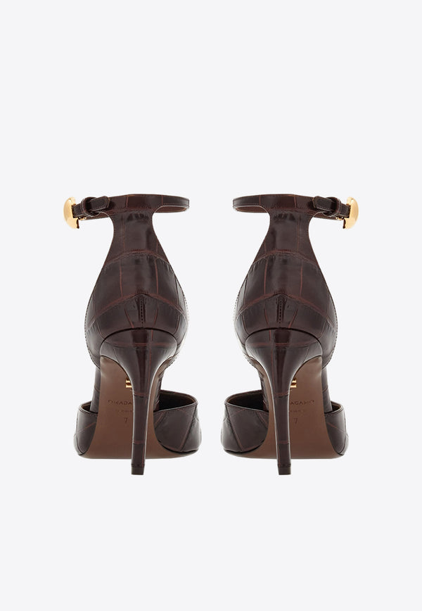 Salvatore Ferragamo Odette 95 Pumps in Croc-Embossed Leather 01H549 ODETTE 85 769283 COCOA BROWN Brown