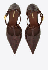 Salvatore Ferragamo Odette 95 Pumps in Croc-Embossed Leather 01H549 ODETTE 85 769283 COCOA BROWN Brown