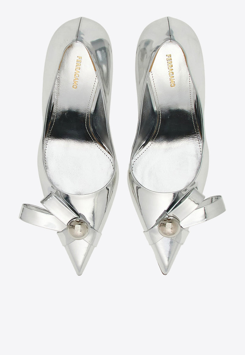 Salvatore Ferragamo Brilda 85 Pumps in Patent Leather 01H645 BRILDA 85 769305 ARGENTO Silver