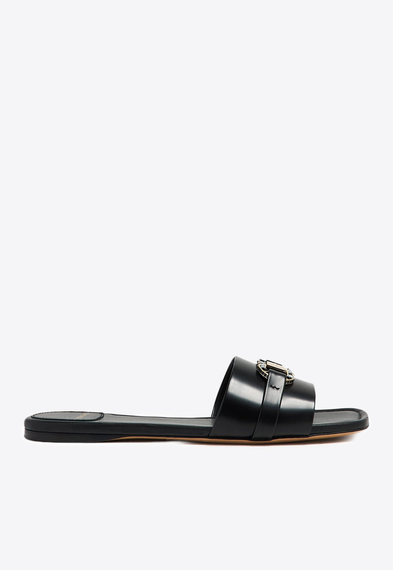 Salvatore Ferragamo Leah Gancini Leather Slides 01I023 LEAH CR 772388 NERO Black