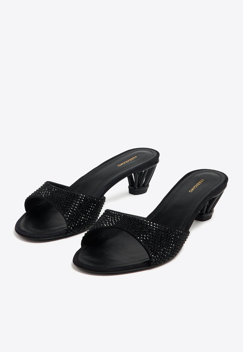 Salvatore Ferragamo Ramilu 40 Crystal-Embellished Sandals 01I060 RAMILU 40 CR 772385 NERO Black