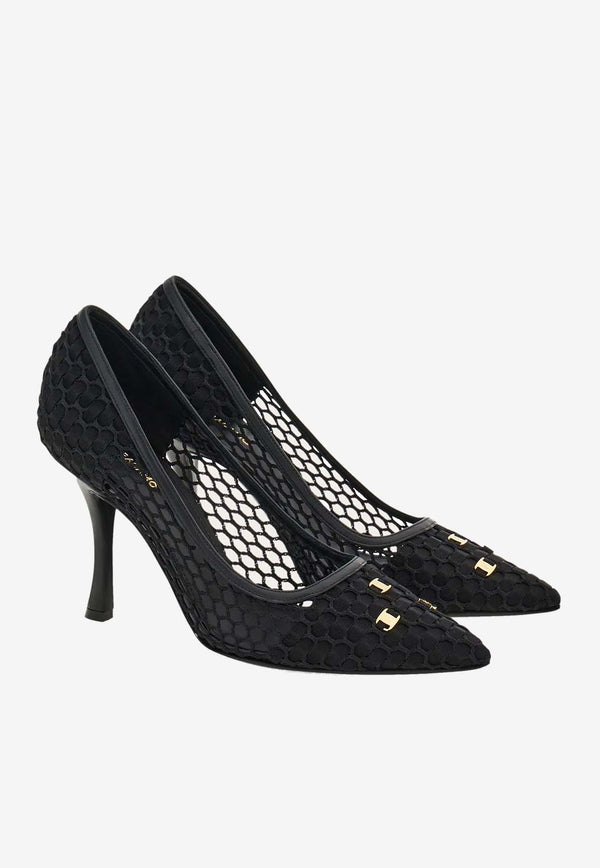 Salvatore Ferragamo Kristen 95 Vara Plate Mesh Pumps Black 01I153 KRISTEN 95NT 774808 RETE NERO/GROS