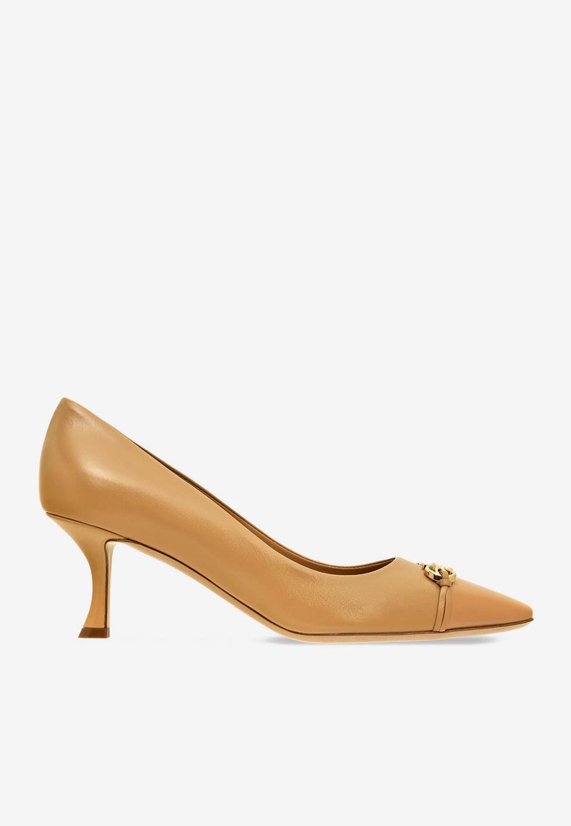 Salvatore Ferragamo Bria 60 Gancini Pumps in Calf Leather Camel 01I223 BRIA 60 774957 LIGHT CAMEL