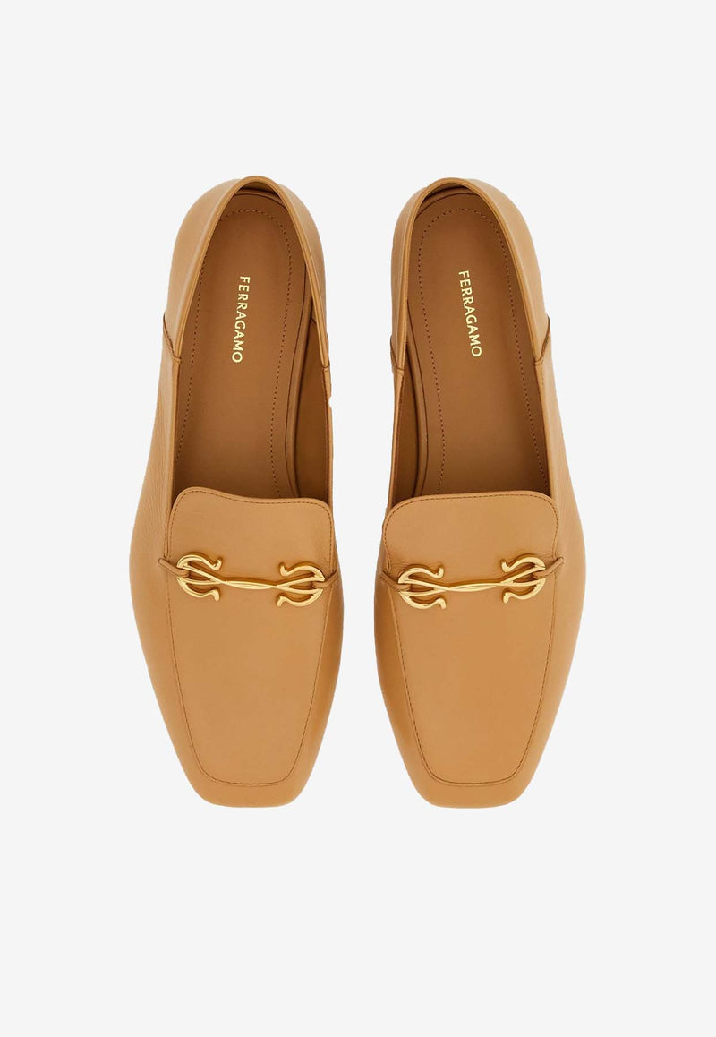 Salvatore Ferragamo Louis Gancini Calf Leather Loafers Camel 01I501 LOUIS 774972 LIGHT CAMEL