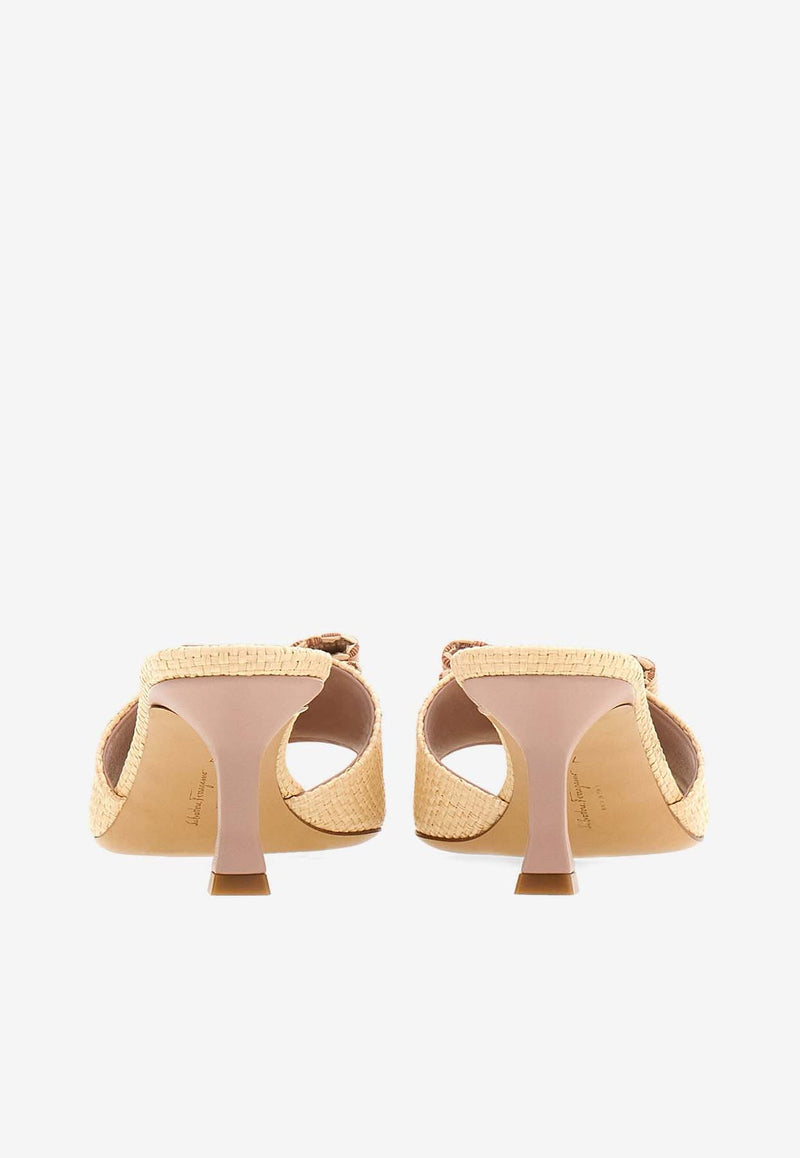 Salvatore Ferragamo Isaura 55 Vara Bow Raffia Mules Natural 01I617 ISAURA 55 WR 774117 NATURALE/BEIGE