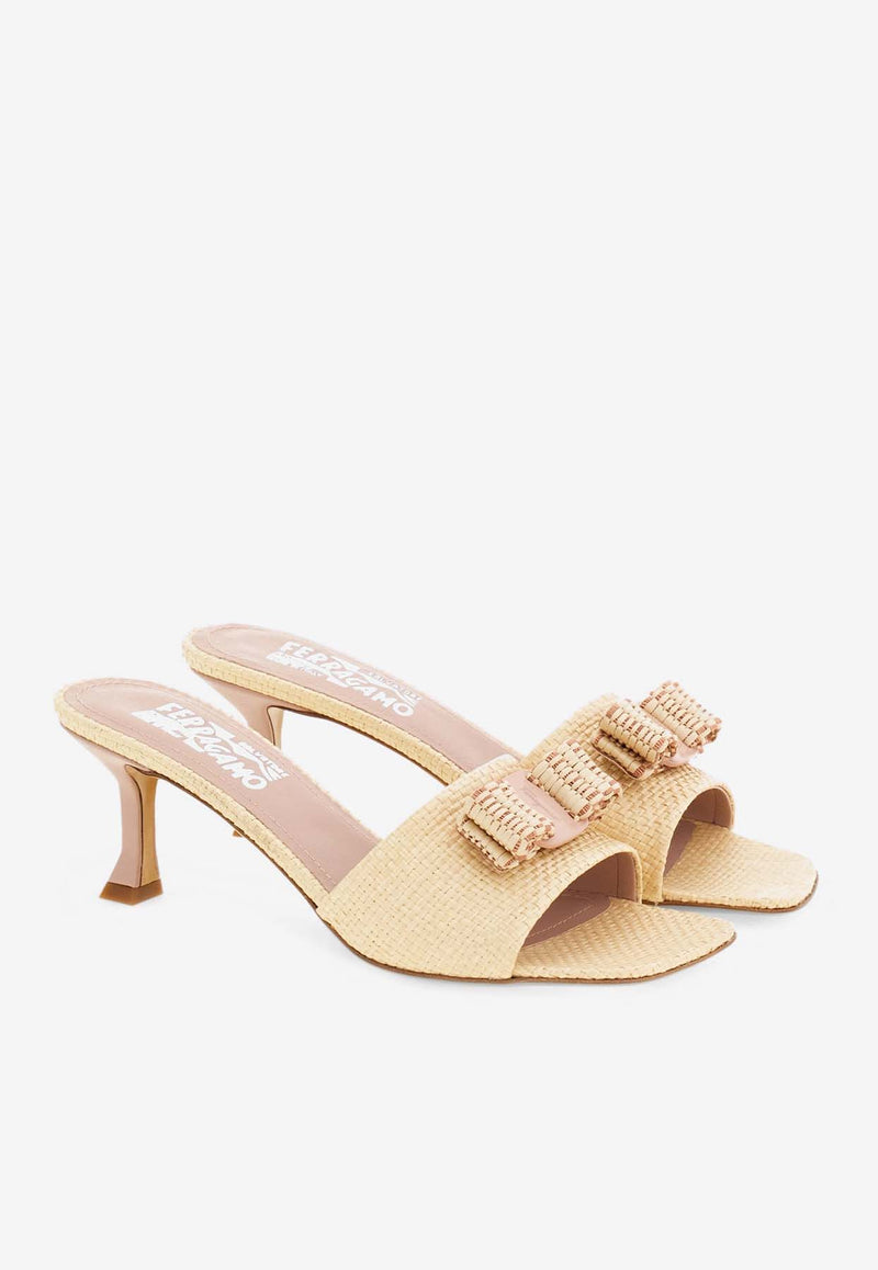 Salvatore Ferragamo Isaura 55 Vara Bow Raffia Mules Natural 01I617 ISAURA 55 WR 774117 NATURALE/BEIGE