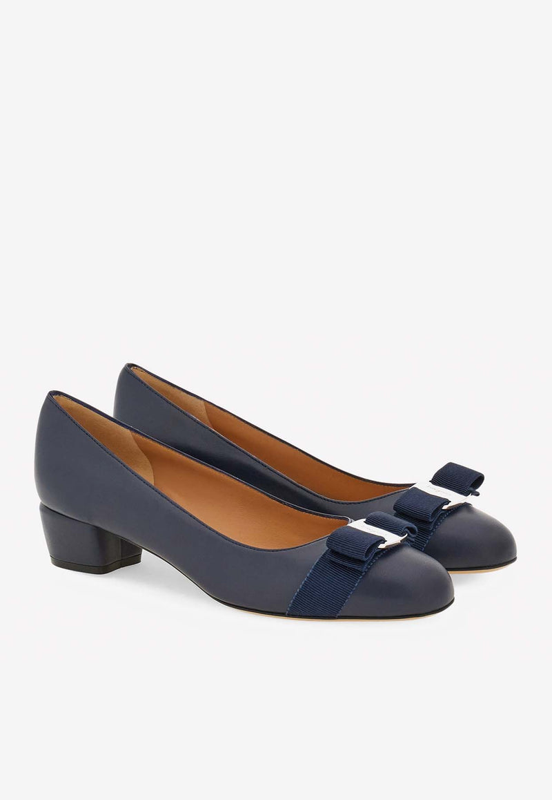 Salvatore Ferragamo Vara 30 Nappa Leather Pumps Midnight Blue 01I745 VARA SOFT 776841 MIDNIGHT