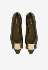 Salvatore Ferragamo Zea Sam Leather Pointed-Toe Flats Green 01I752 ZEA SAM 779482 UNIFORM GREEN