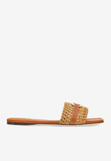 Salvatore Ferragamo Leah Gancini Raffia Flat Sandals Cognac 01I789 LEAH WR 775065 COGNAC