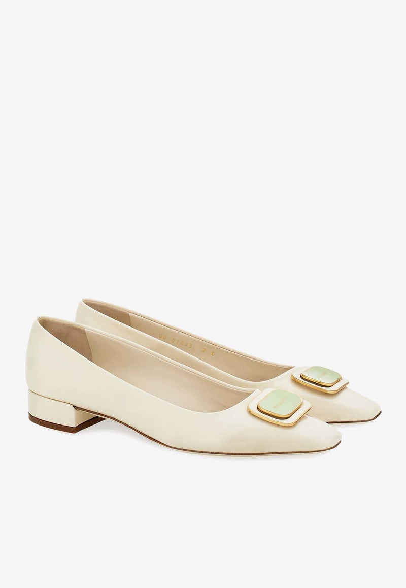 Salvatore Ferragamo Venera 20 Vara Plate Pumps in Patent Leather Cream 01I792 VENERA 775262 MASCARPONE