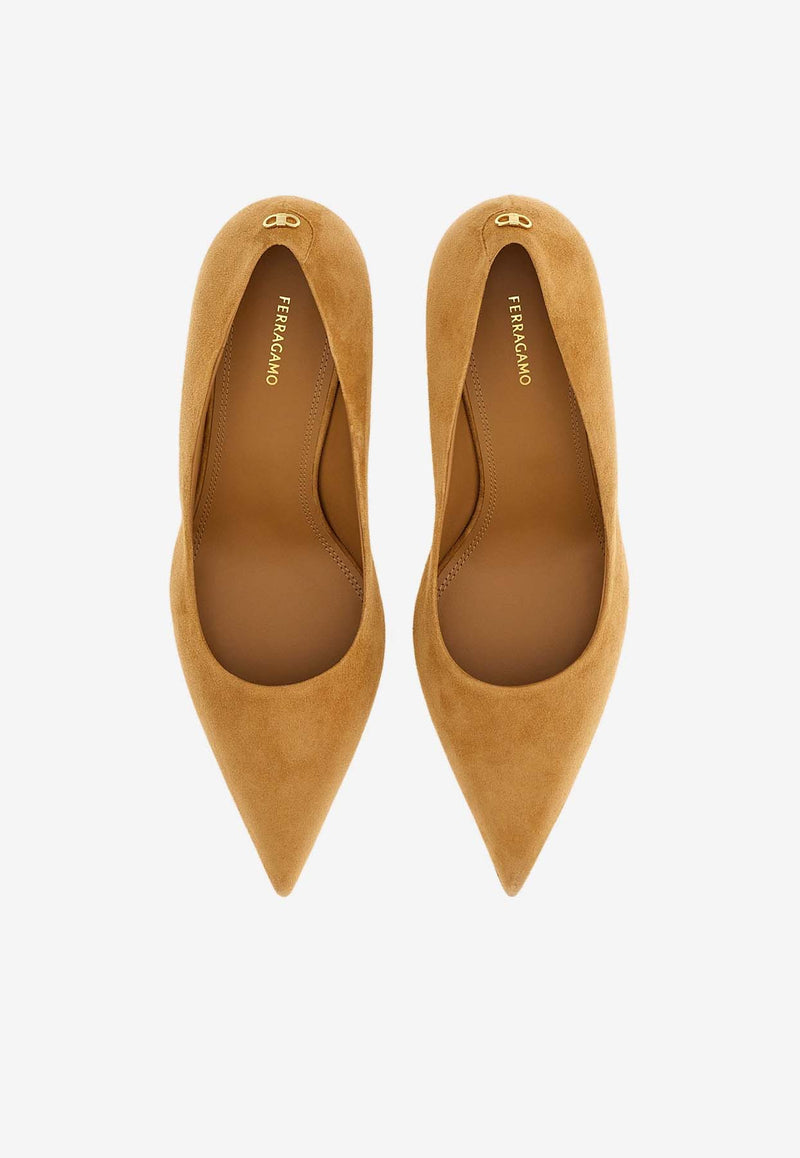 Salvatore Ferragamo Elydea 70 Pointed Suede Pumps Camel 01J047 ELYDEA 70 776884 CAMEL