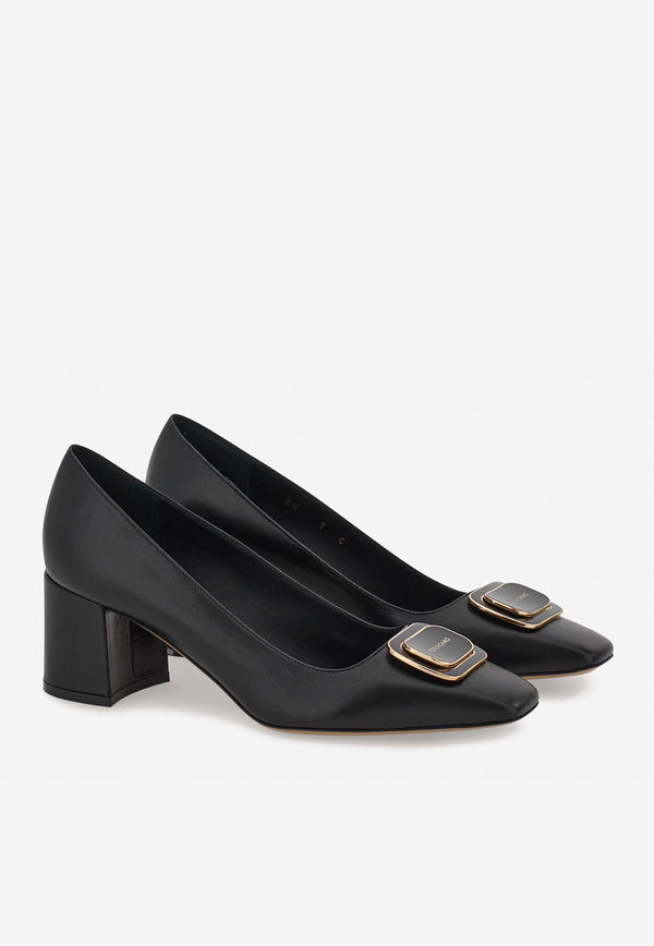 Ferragamo Vella 60 Vara Plate Leather Pumps 01J465 VELLA 779503 NERO