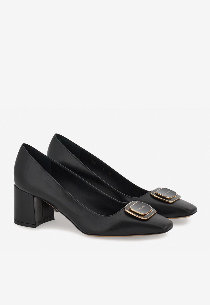 Ferragamo Vella 60 Vara Plate Leather Pumps 01J465 VELLA 779503 NERO