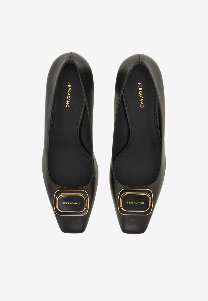 Ferragamo Vella 60 Vara Plate Leather Pumps 01J465 VELLA 779503 NERO