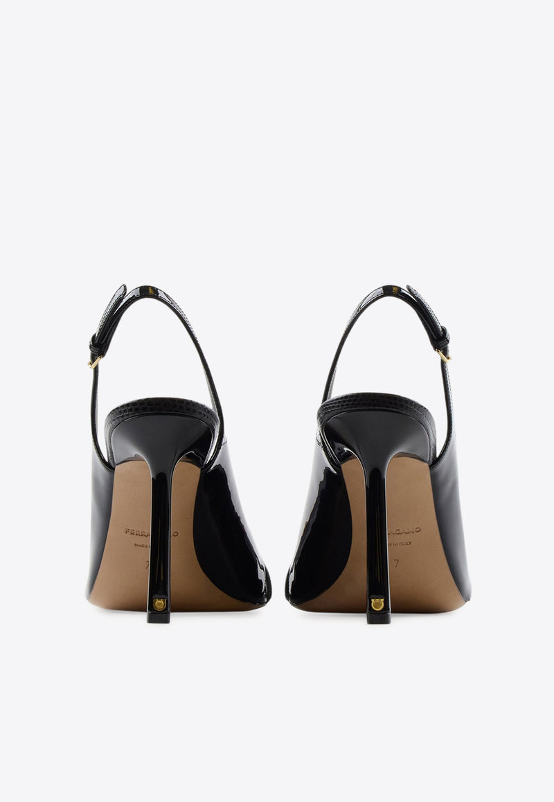 Ferragamo Dasy 95 Slingback Leather Sandals 01J469 DASY 95 779555 NERO Black