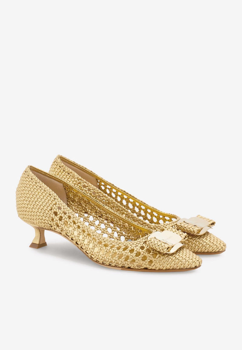 Ferragamo Zelma 40 Vara Bow Pumps 01J645 ZELMA 40W 779562 GOLD LUX