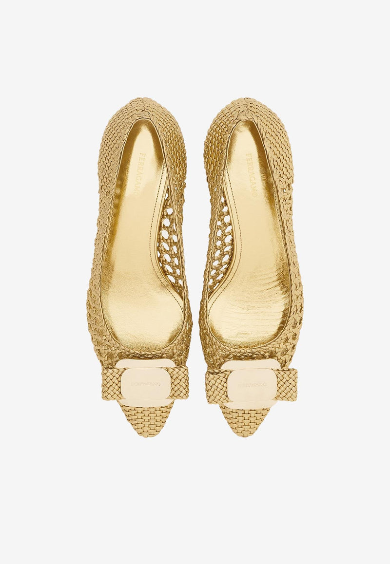 Ferragamo Zelma 40 Vara Bow Pumps 01J645 ZELMA 40W 779562 GOLD LUX