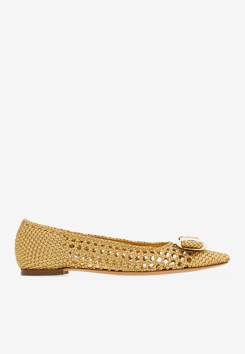 Ferragamo Zea Vara Plate Ballet Flats 01J646 ZEA W 779566 GOLD LUX