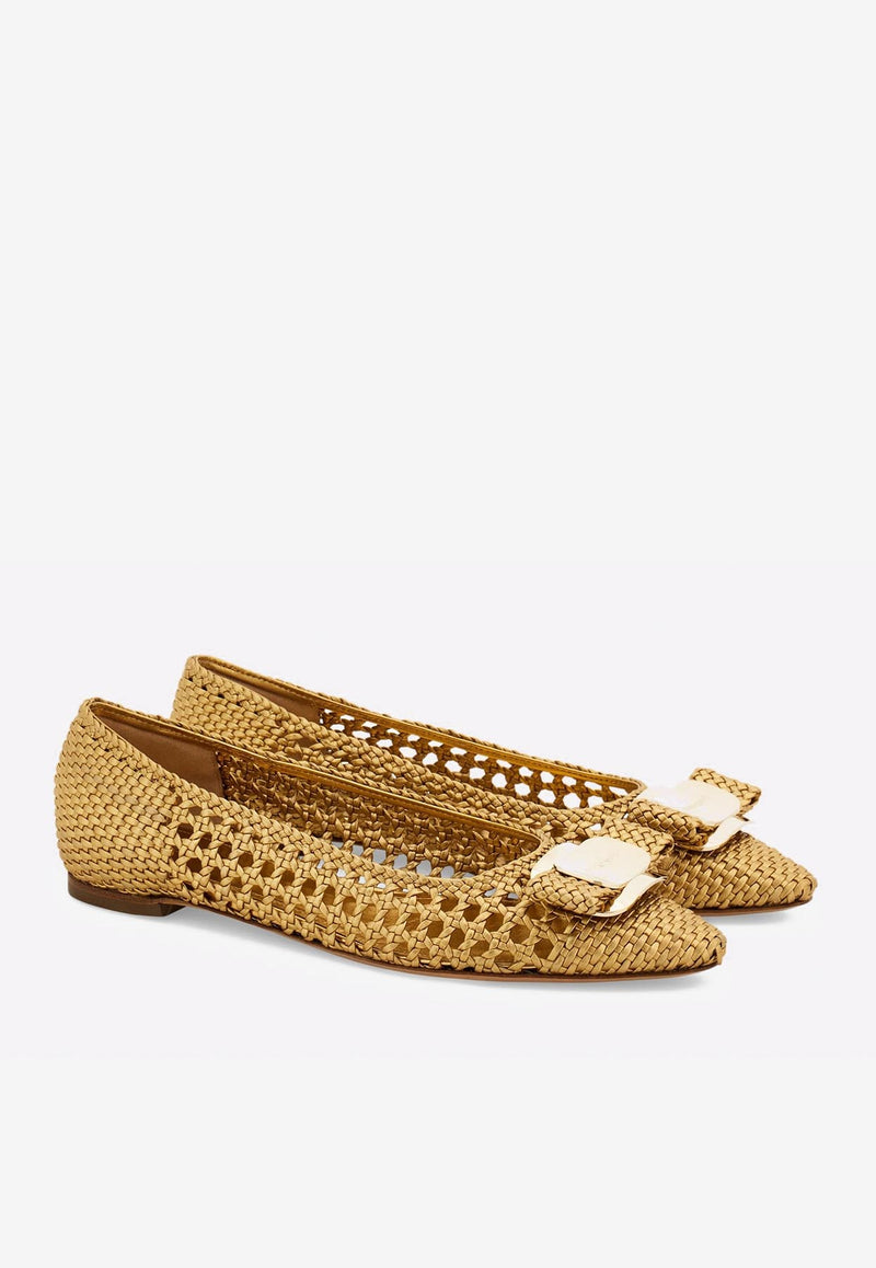 Ferragamo Zea Vara Plate Ballet Flats 01J646 ZEA W 779566 GOLD LUX