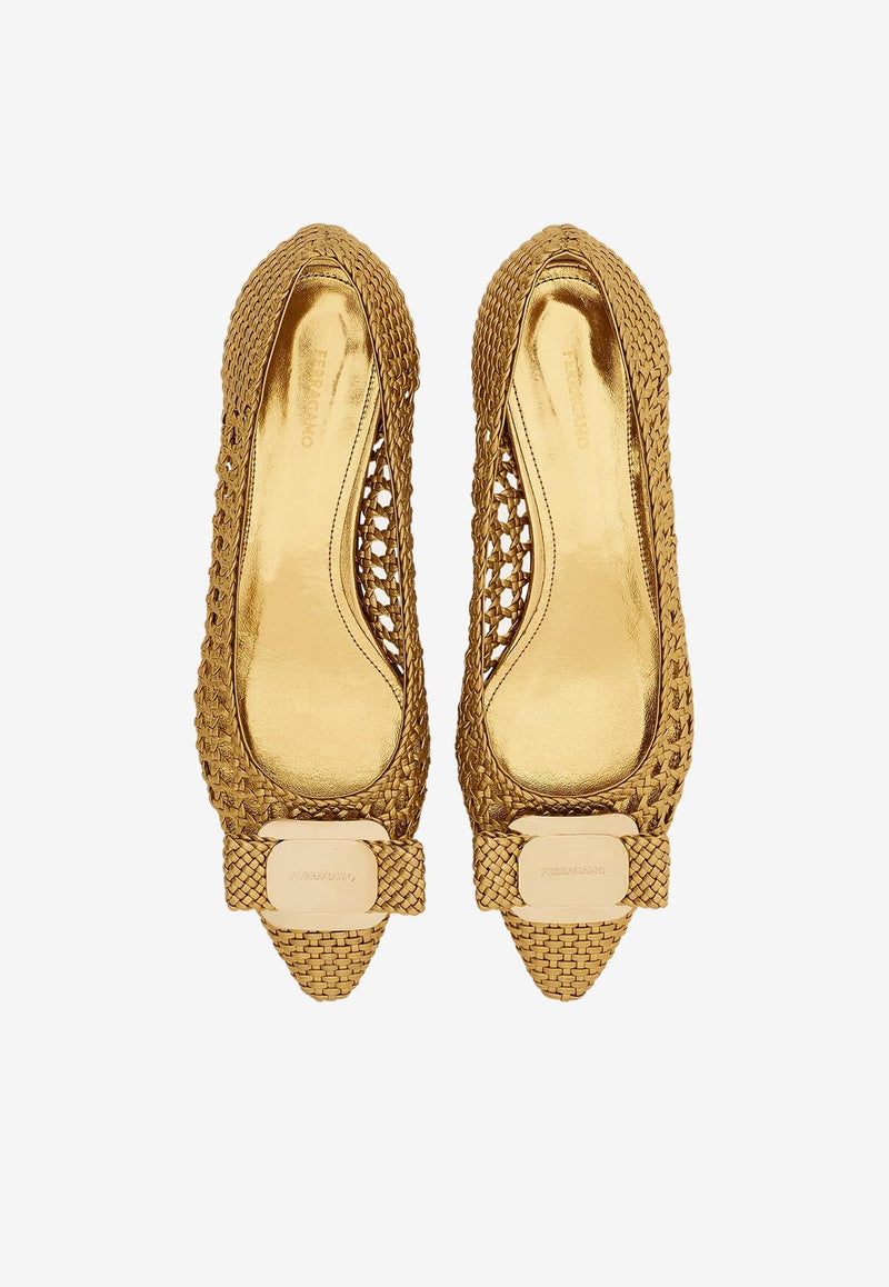 Ferragamo Zea Vara Plate Ballet Flats 01J646 ZEA W 779566 GOLD LUX