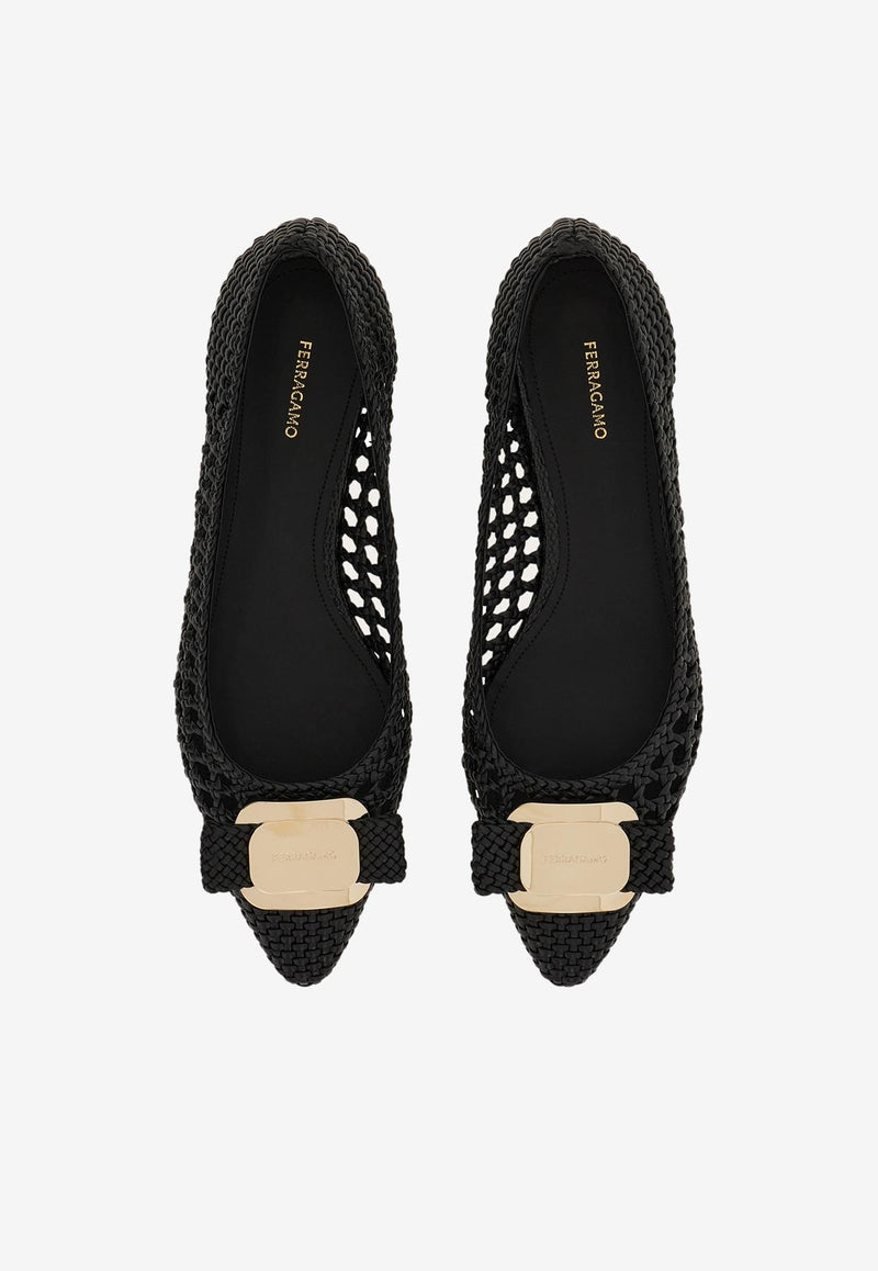 Ferragamo Zea Vara Plate Ballet Flats 01J648 ZEA WG 779680 NERO