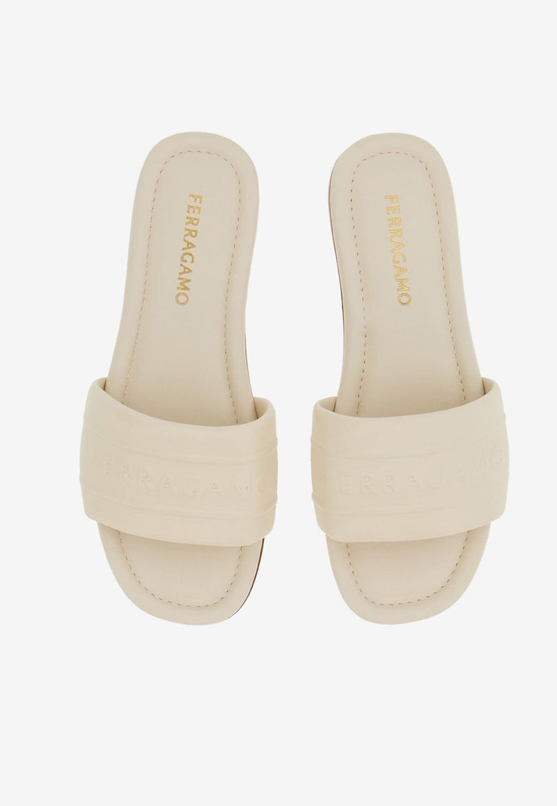 Ferragamo Hotel Logo Leather Slides 01J658 HOTEL 781264 NAPPA MASCARPONE