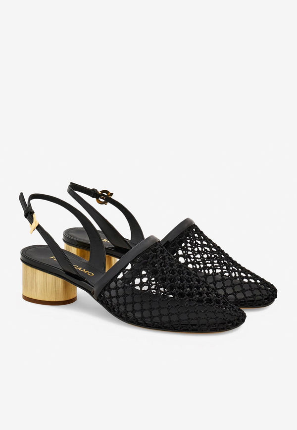 Ferragamo Kay 40 Slingback Net Sandals 01J672 KAY 40 781163 NERO